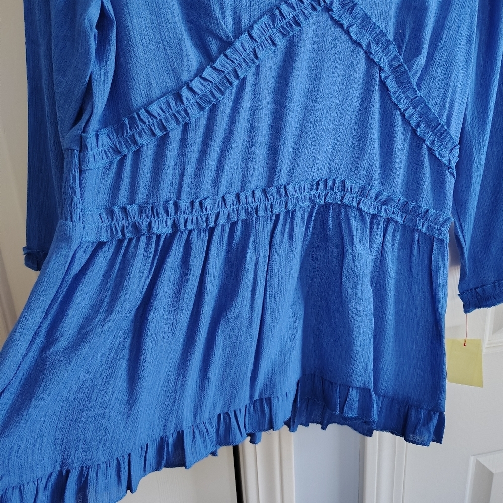 BEACHTIME Women's Blue Ruffle Top Swim Coverup S - Picture 3 of 8